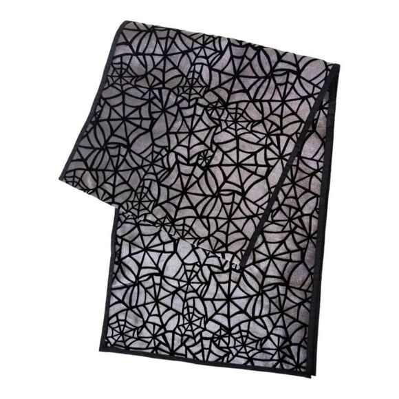 Halloween Black Silver Spider Web Table‎ Runner 14x68 Spooky Witchycore Kitchen - Picture 1 of 5